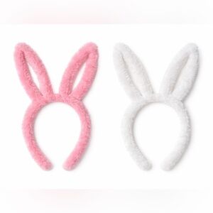 Claire's Fuzzy Bunny Ear Headbands, White/Pink, 4 pks of 2